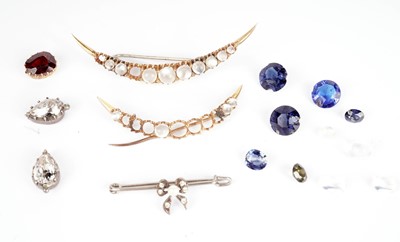 Lot 382 - Two moonstone crescent brooches; and other jewellery