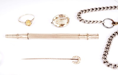 Lot 383 - A sapphire ring; a citrine brooch; and other jewellery