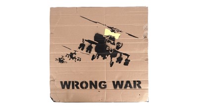 Lot 700 - BANKSY - "Happy Choppers" / WRONG WAR Anti-Iraq War Protest March Placard | spray paint on cardboard