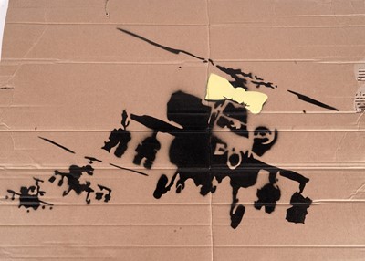 Lot 700 - BANKSY - "Happy Choppers" / WRONG WAR Anti-Iraq War Protest March Placard | spray paint on cardboard