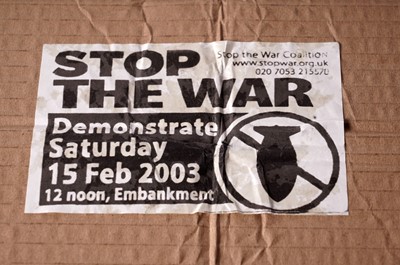 Lot 700 - BANKSY - "Happy Choppers" / WRONG WAR Anti-Iraq War Protest March Placard | spray paint on cardboard