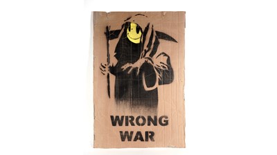 Lot 703 - BANKSY - "Grim Reaper" / WRONG WAR Anti-Iraq War Protest March Placard | spray paint on cardboard