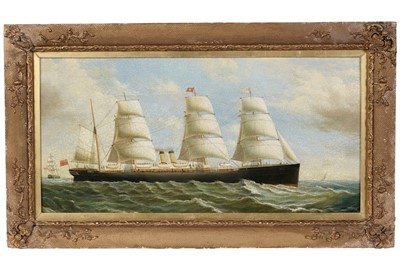 Lot 108 - 20th Century British School - Portrait of a Transitionary Steam and Sail Merchant Ship | oil