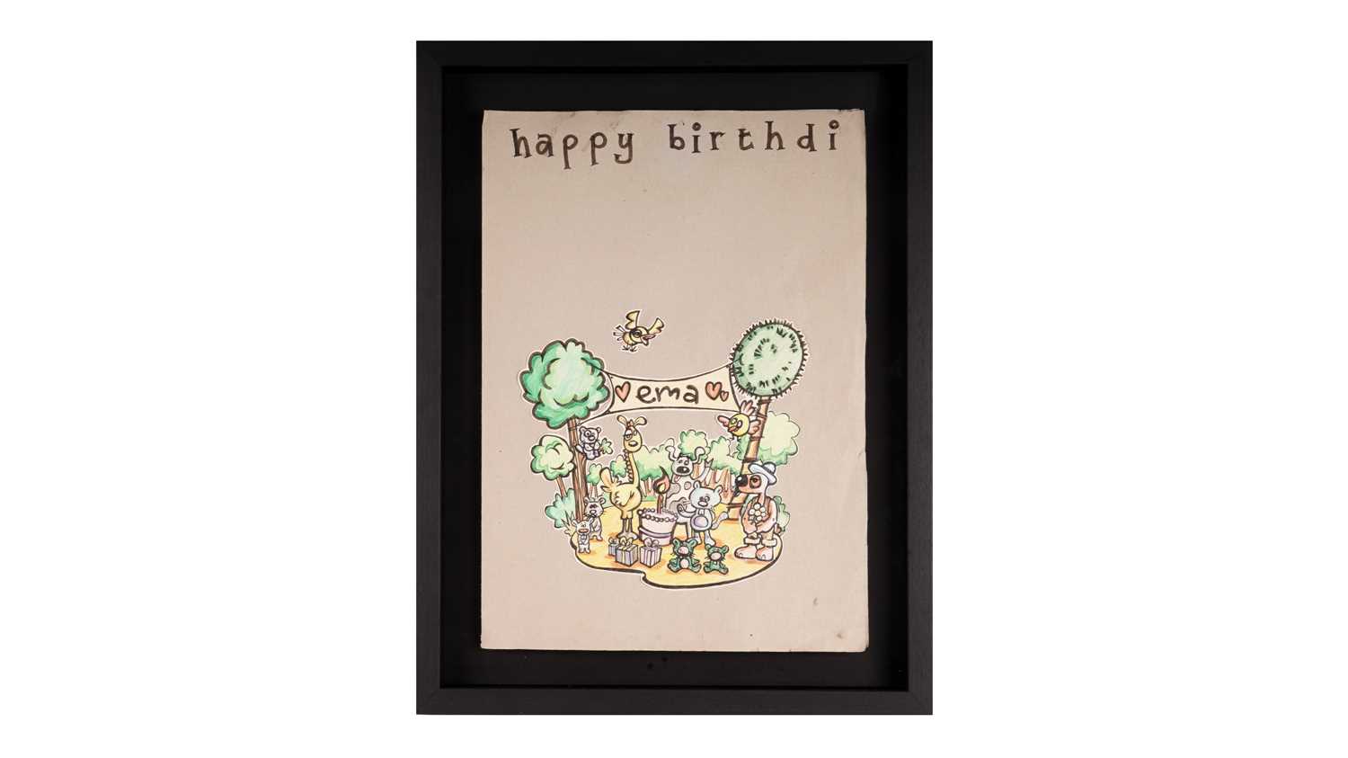 Lot 696 - BANKSY - happy birthdi ema | a personalised hand-painted birthday card