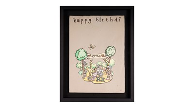 Lot 696 - BANKSY - happy birthdi ema | a personalised hand-painted birthday card