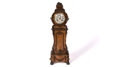 Lot 862 - An ornate French Louis style walnut inlaid longcase mantel clock, c1900