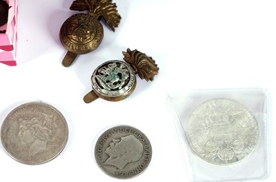 Lot 358 - Coins, military cap badges and other items