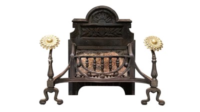 Lot 916A - A cast iron firegrate incorporating a pair of fire dogs