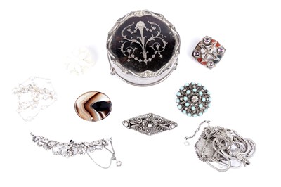 Lot 594 - A George V silver jewellery box; and a selection of jewellery