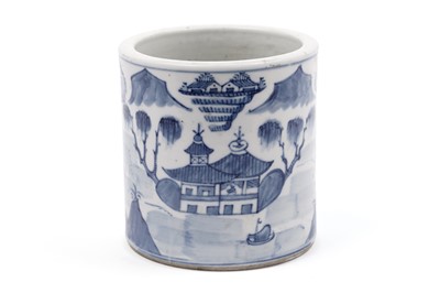 Lot 388 - A Chinese blue and white brush pot bitong