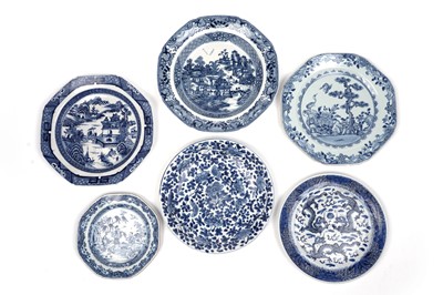 Lot 395 - Six Chinese export blue and white plates