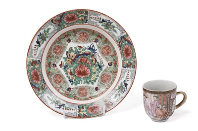 Lot 397 - A Mandarin palette coffee cup; and a 20th Century Canton rose plate