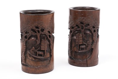 Lot 468 - A pair of Chinese bamboo brush pots