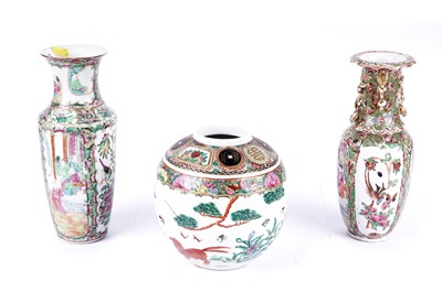 Lot 248 - Two Canton Vases; and a Chinese famille rose ginger jar