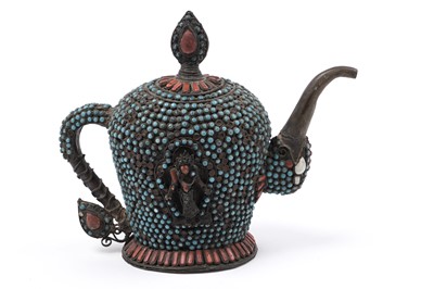 Lot 434 - A Tibetan turquoise and coral teapot