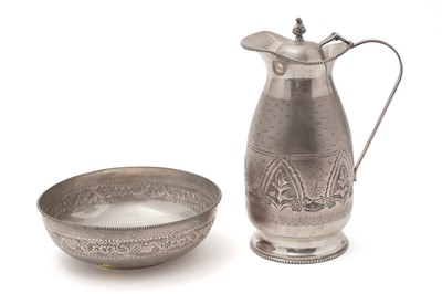 Lot 610 - An Indian white metal jug and bowl