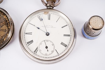 Lot 420 - Two silver pocket watches; and two thimbles