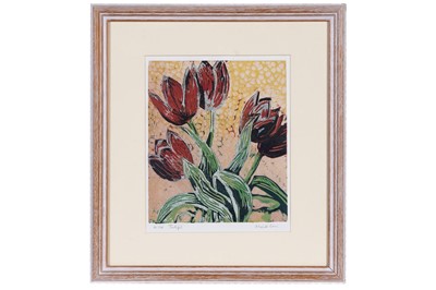 Lot 751 - Judy Macklin - Tulips | limited edition linocut