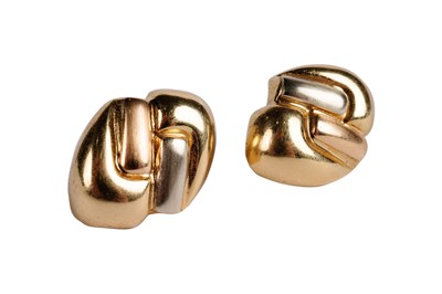 Lot 446 - A pair of retro bi-colour gold earrings