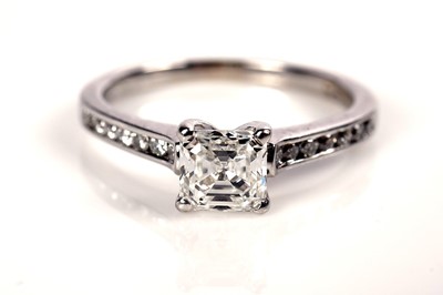 Lot 1187 - An Asscher-cut solitaire diamond ring