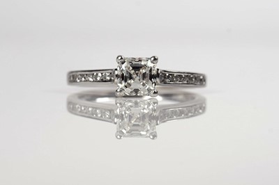 Lot 1187 - An Asscher-cut solitaire diamond ring