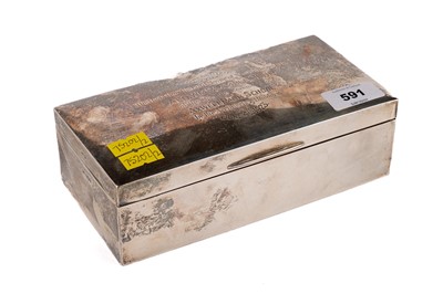 Lot 591 - A George V silver cigarette box, by Walker & Hall