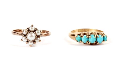 Lot 500 - A turquoise dress ring; and a flower cluster ring
