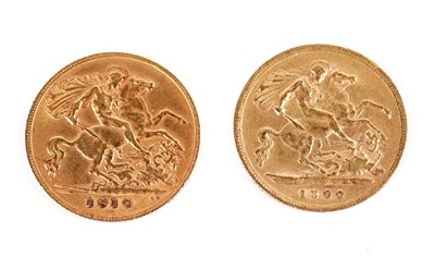Lot 518 - Two gold half sovereigns, 1900 and 1910