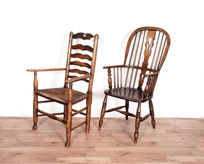 Lot 25 - A 19th Century Windsor chair; and a Georgian ladderback armchair