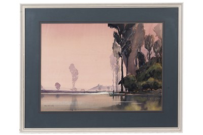Lot 823 - Fred Stott - Pink Dusk and Illuminated Treeline | watercolour