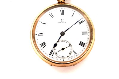 Lot 1024 - Omega: a 9ct yellow gold cased open faced pocket watch