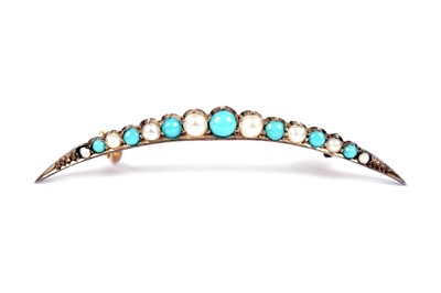 Lot 551 - A Victorian turquoise and seed pearl crescent brooch; and a locket