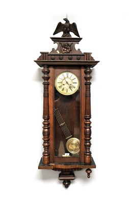 Lot 65 - A late 19th Century beech and walnut Vienna wall clock