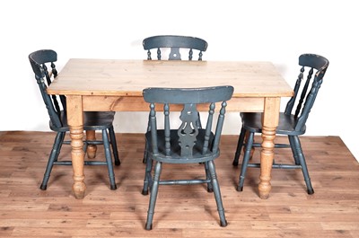 Lot 5 - A Victorian pine dining table with four Victorian style painted pine chairs