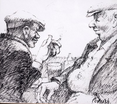 Lot 32 - Norman Stansfield Cornish - Smokers in a Bar | Flo-Master pen on paper