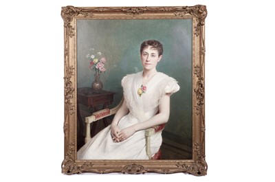 Lot 106 - 19th Century British School - Portrait of a Lady in a White Silk Dress | oil