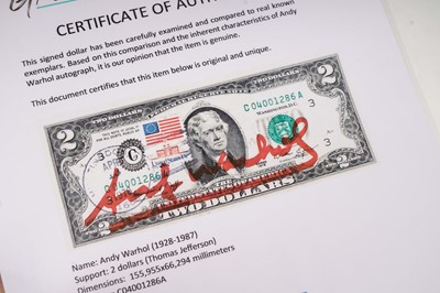 Lot 1227 - Andy Warhol - Signed Two Dollar Bill