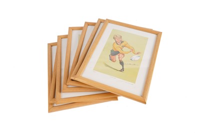 Lot 415A - A set of six autographed Rugby Caricatures; and another