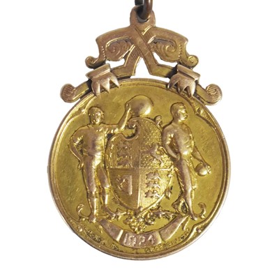 Lot 858 - The FA Cup 1924 winner's medal awarded to William Bradley; a pocket watch; a chain; and other items