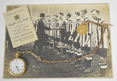 Lot 858 - The FA Cup 1924 winner's medal awarded to William Bradley; a pocket watch; a chain; and other items