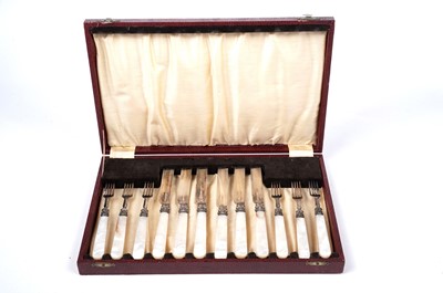 Lot 1615 - A Victorian cased set of six dessert or fruit knives and forks