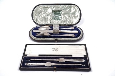 Lot 1616 - A Victorian Christening set; and a pair of lobster picks