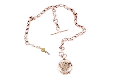 Lot 656 - A 9ct rose gold watch chain; and a sovereign case
