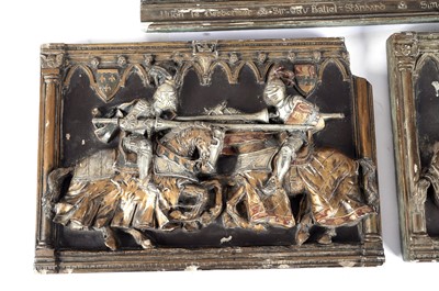 Lot 231 - A set of cast plaster wall plaques depicting medieval scenes