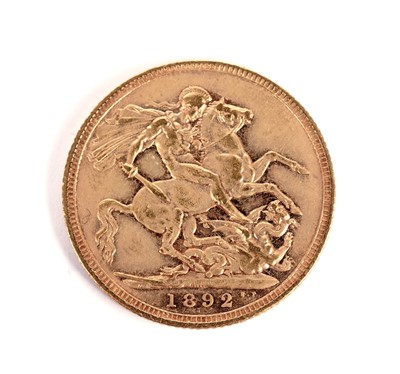 Lot 363 - A Queen Victoria gold sovereign, 1892, in later case