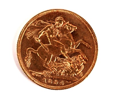 Lot 364 - A Queen Victoria gold sovereign, 1894, in later case