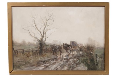 Lot 79 - John Falconar Slater - A Horse-Drawn Covered Wagon Weathers the Snow | gouache