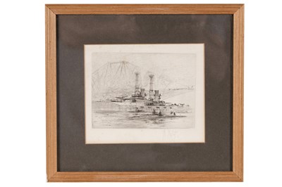 Lot 14 - William Walcot RBA RE - WWI Warship and a Submarine on the Firth of Forth | etching