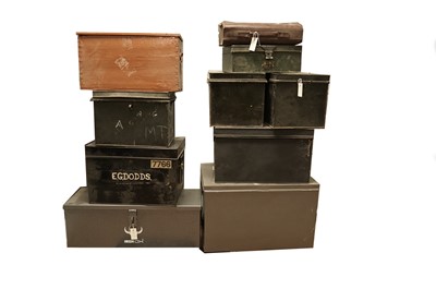 Lot 172 - A selection of vintage and modern deed boxes, a satchel, and another box
