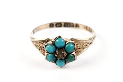 Lot 621 - A Victorian Romantic Period turquoise and seed pearl flowerhead ring